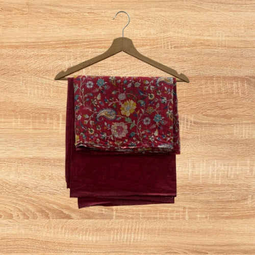 Punjabi Cotton Linen Printed Suit Maroon Color